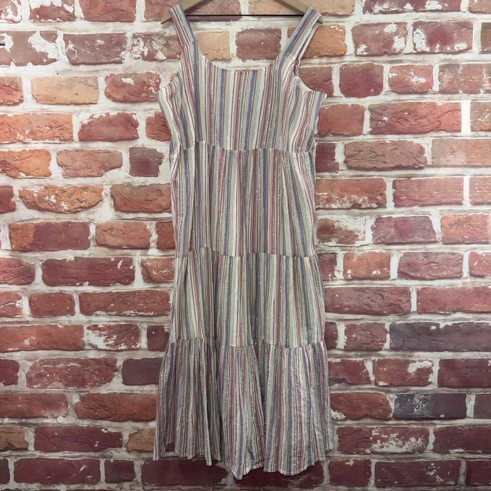 Linda Anderson Dress Womens 2X Multicolor Silver Metallic Casual Tiered Sundress